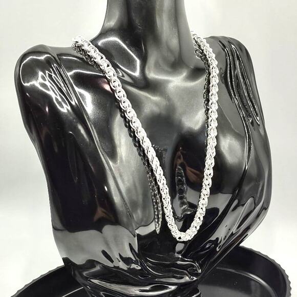925 Sterling Silver Necklace Bracelet Set Braided 6mm Valentines Birthday Gift - Picture 7 of 10
